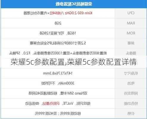 荣耀5c参数配置,荣耀5c参数配置详情